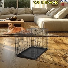 Durable Metal Dog Cage W/ Sliding Lock Divider Portable Foldable Pet Crate New