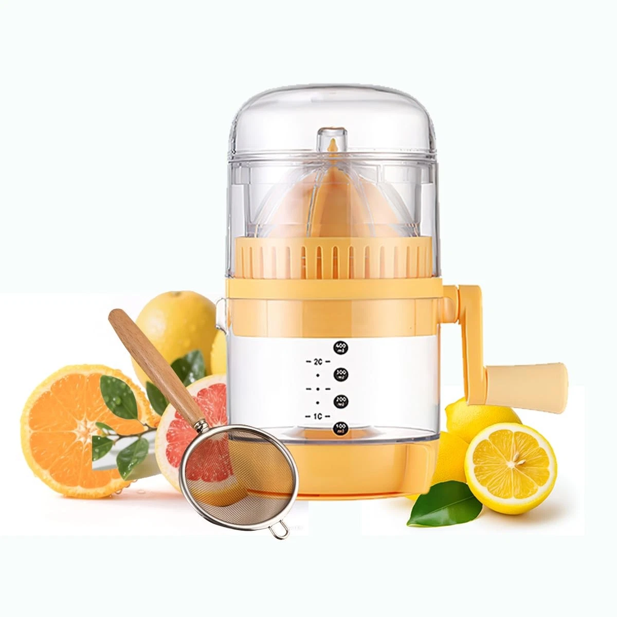 Manual Citrus Juicer with Measuring Cup, Clear Plastic Hand Press for Lemons,...