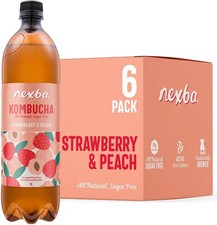Nexba Strawberry & Peach Kombucha 1L (Pack of 6) | All Natural, Sugar Free,