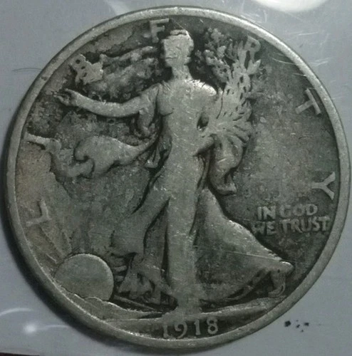 1918-S Walking Liberty 90%  Silver Half Dollar 50 Cent Rare Old US Coin VF Nice
