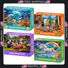 Kids 4-in-1 Jigsaw Puzzles Set, 100 Pieces, Ocean, Cats, Dogs, Unicorns