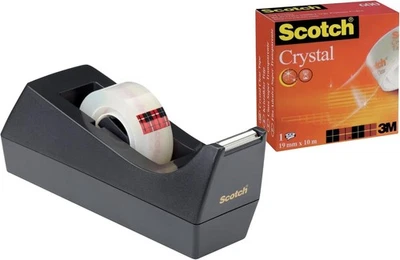 BESUCHE DEN SCOTCH-STORE Scotch C38 Tischabroller Crystal Klebeband, Schwarz, Standard, 1 Rolle, 19 mm x