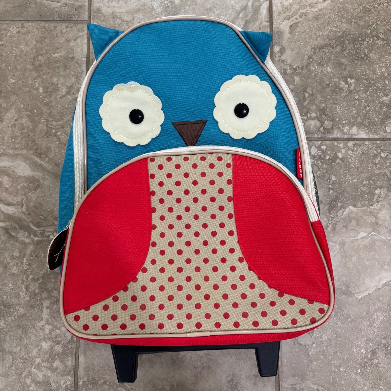 Skip Hop Zoo Kids Rolling Luggage Otis Owl Blue Red Polka Do