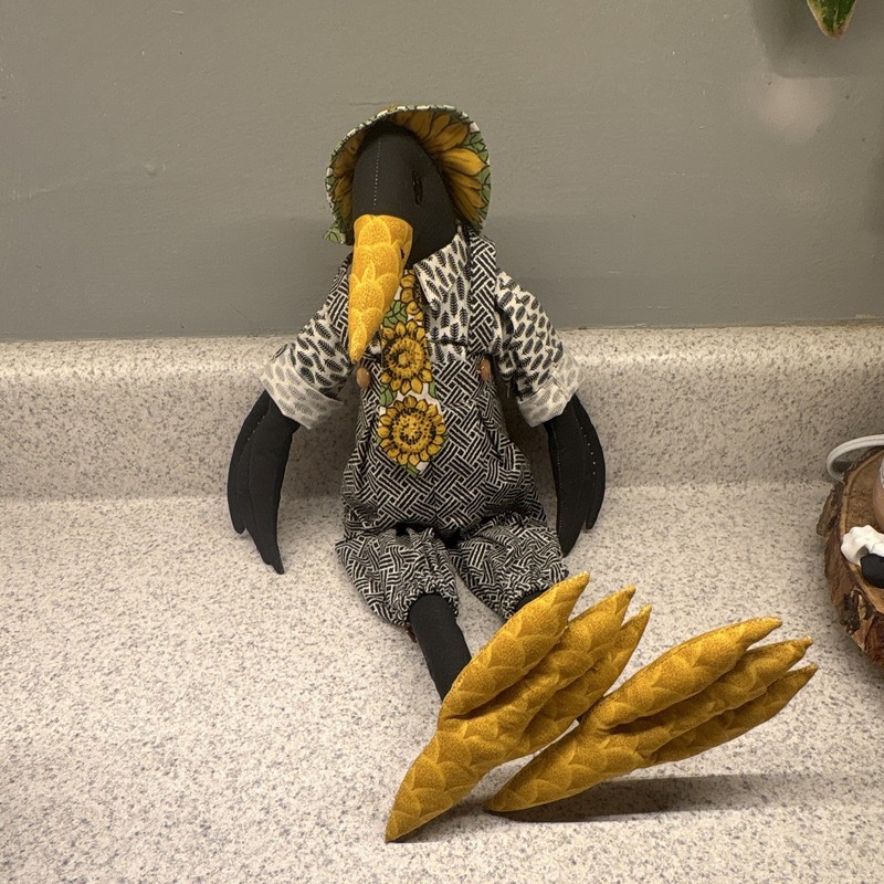 Fabric Bird Figurine Black Yellow White Free Standing Bird Theme