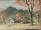 1950s Paint By Number Painting Framed Mountain Barn Cabin Landscape Folk Art — photo 2