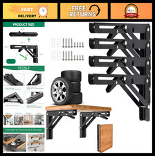 Heavy Duty Folding Shelf Brackets - 4 Pcs Collapsible Wall Mount Table Hinge, Sp