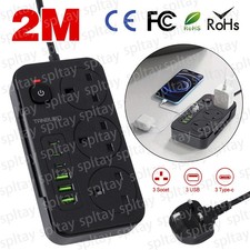 ⭐⭐⭐ Extension 3 Way Power Lead 6 USB Multi Socket Surge Protected Socket UK