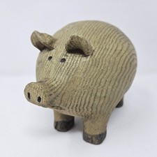 Faux Wood Ceramic Country Farm Pig 7.5" Long 5" Tall Light Brown Cottagecore Vtg