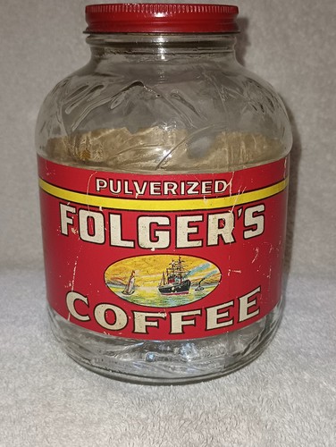 Vintage FOLGER'S COFFEE 1 lb. Jar with Original Lid