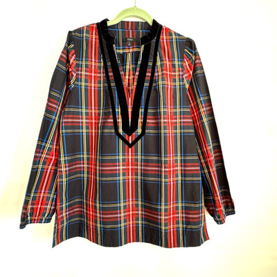 Re-Imagined by J. Crew Women s S Stewart Tartan Plaid Velvet Trim Tunic Holiday