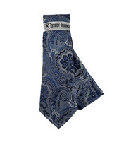 Stacy Adams Men's Tie Hanky Charcoal Gray Navy Royal Blue Silver Paisley 3.25"