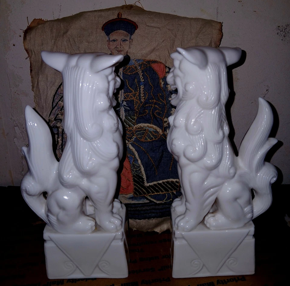 Antiguo Juego de Par de Estatua de Porcelana Lefton's Foo Dog Japón Escaso Estado A+ Foto 3 de 4