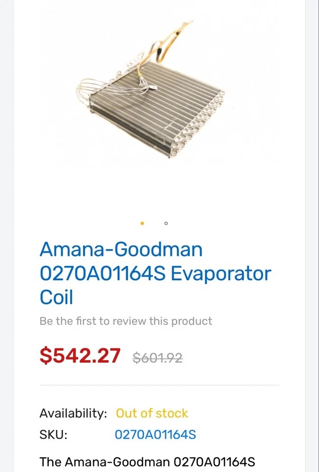 0270A01164S BOBINA EVAPORADORA AMANA-GOODMAN Totalmente Nueva Foto 2 de 4