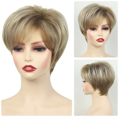 Short Pixie Cut Wigs Ash Blonde Wigs Straight Synthetic Hair Wigs White Women
