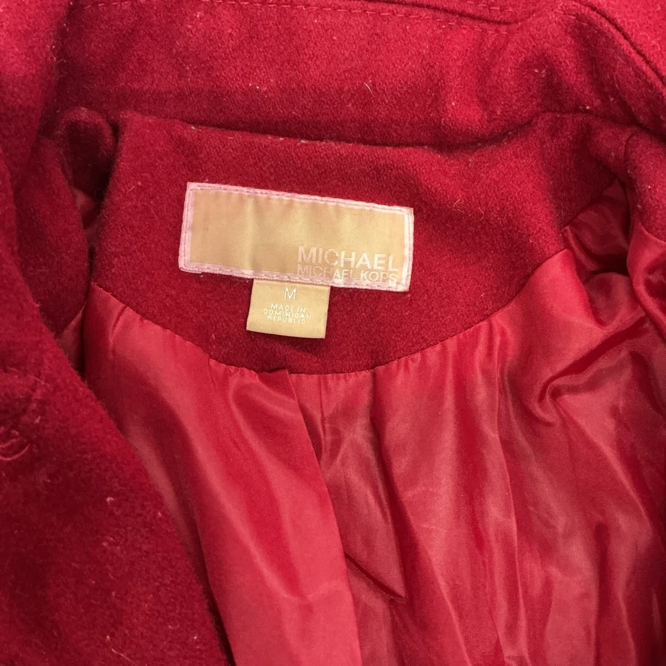 Michael Kors Trench Coat Womens M Red Fleece Belt Waist Notch Lapel Clipside Zip - Image 4 of 4