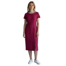 Vintage Talbots Petites Silk Midi Sheath Dress Pink Embroidered Waist Y2K 8P