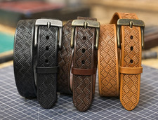 1.5  Full Grain Steer Hide Leather Belt 11  12oz Thick Embossed Rolled Print Mens