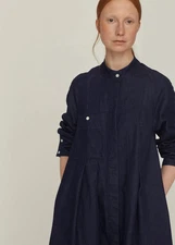 Toast Dark Indigo Duster Denim Dress Size 10 Patch Pocket Sleeves Blue Rare