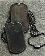 2 X BLANK BLACK ENAMELLED DOG TAGS WITH 30CM BLACK BALL CHAIN NECKLACE