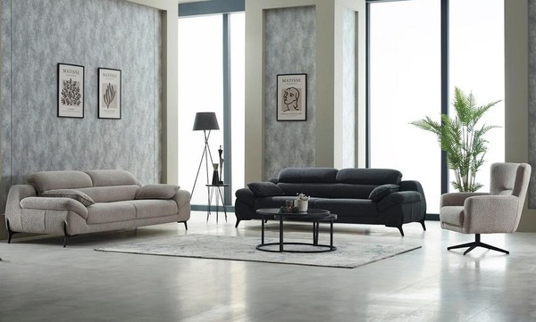 Couchgarnitur Dreisitzer Sessel Couch Stoff Polstersofa Beige 3Tlg-image