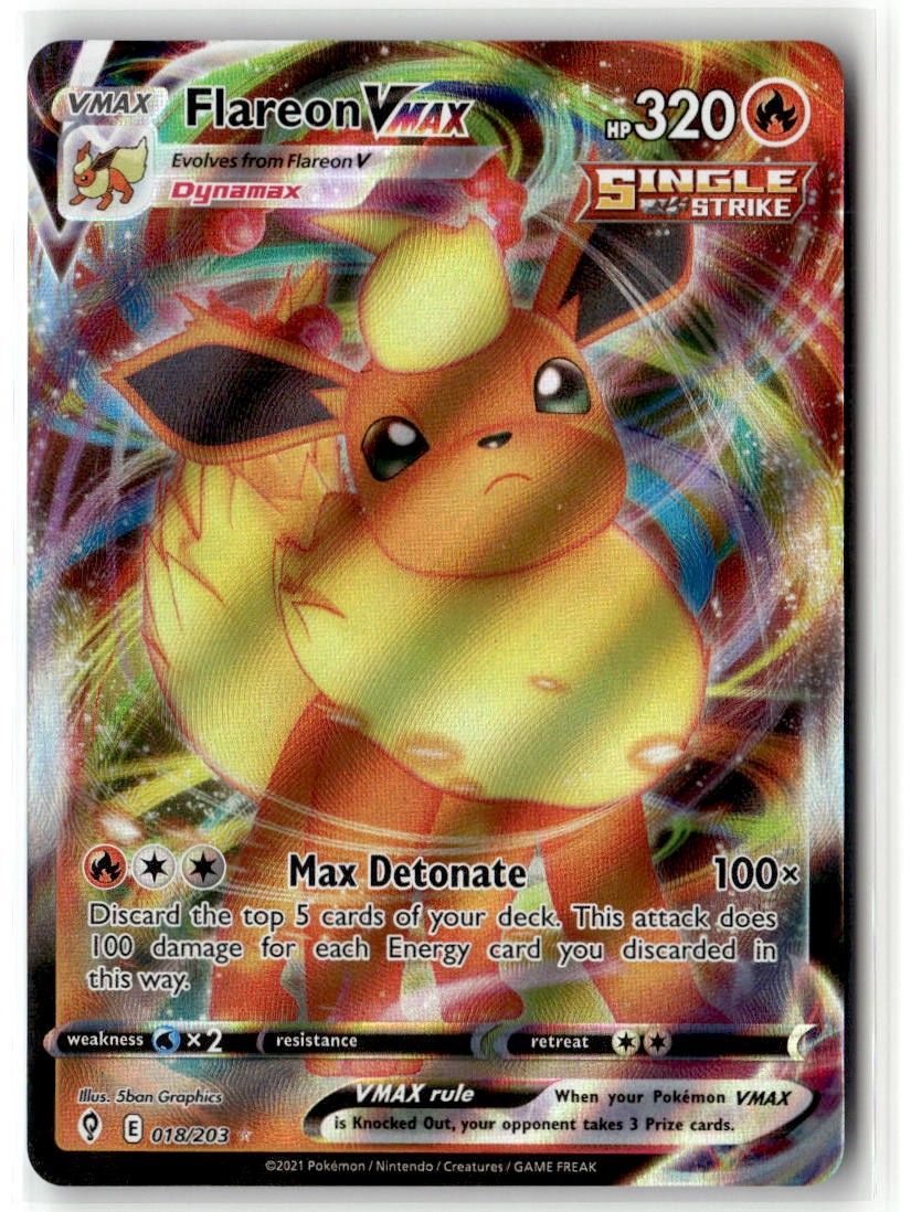 flareon vmax pokemon card value Flareon VMAX 018/203 Holo VMAX Rare Evolving Skies Pokemon Near Mint