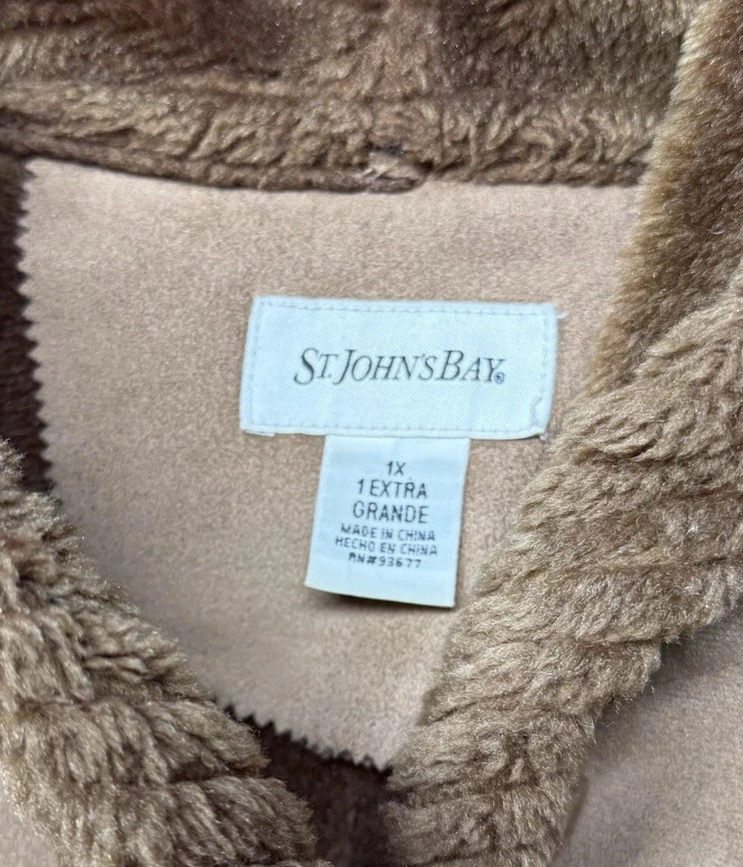 Chaqueta con Capucha St Johns Bay Imitación Gamuza Mujer 1X Lt Marrón Sherpa Abrigo Forrado de Vellón Foto 4 de 4