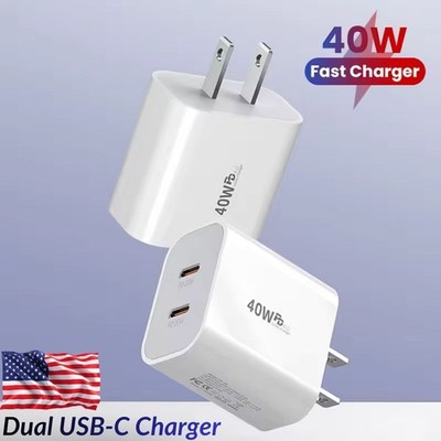40W Dual USB Type-C Wall Charger USB C Block Fast Charging for iPhone 17E 16 15