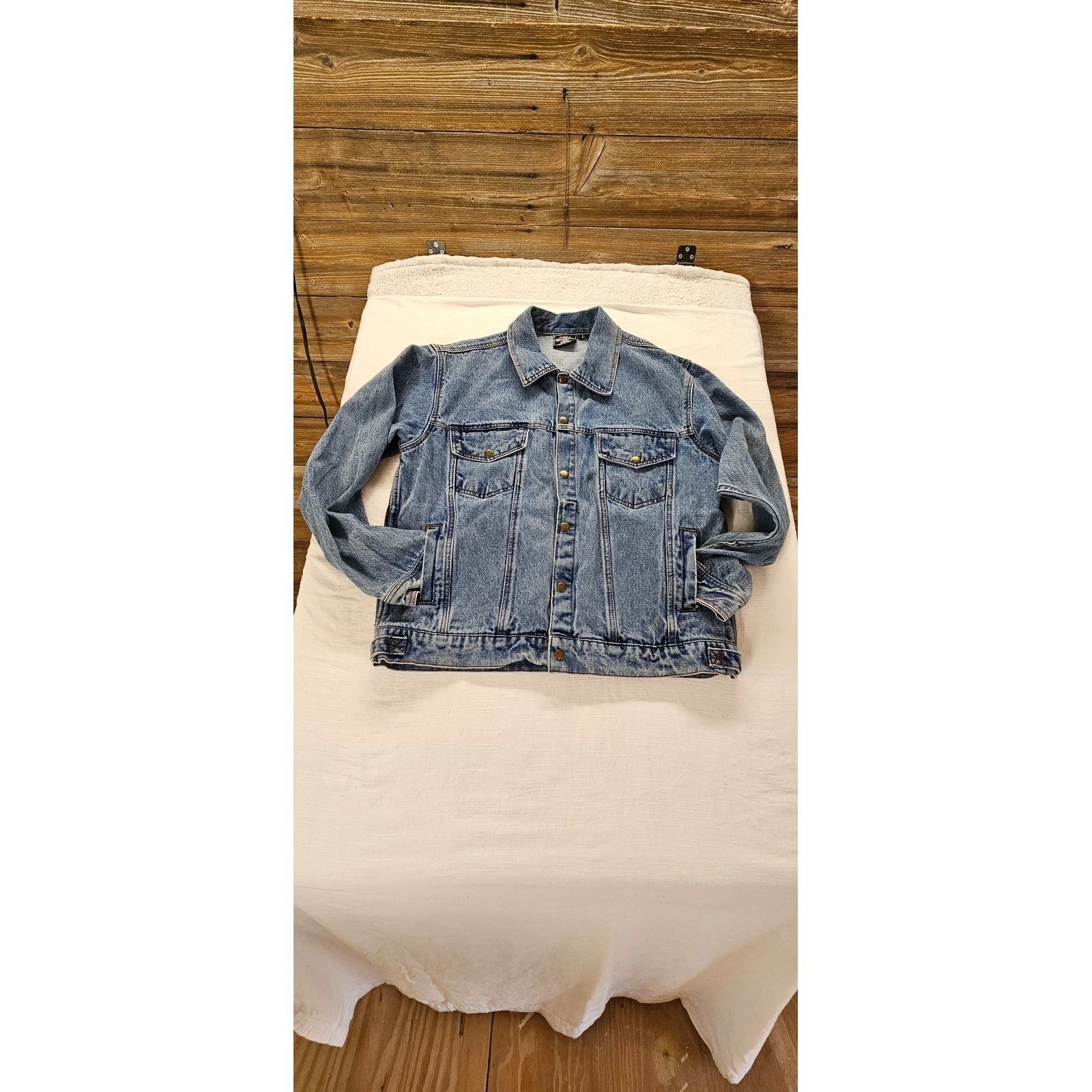 Sports Gallery Mens Denim Trucker Jacket Large Southern Discomfort Skull Patch