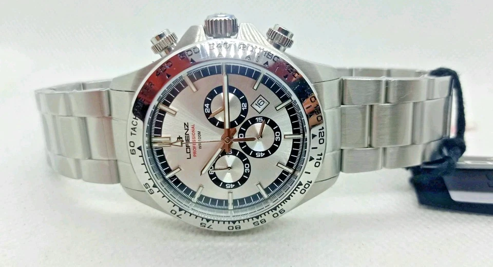 OROLOGIO UOMO LORENZ CRONOGRAFO TACHIMETRICO ACCIAIO DATA CASSA 40mm, ARGENTATO - Immagine 4 di 4