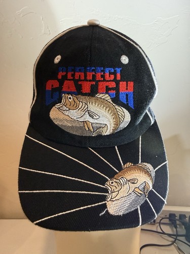 BASS FISH PERFECT CATCH BASEBALL CAP HAT ( BLACK )