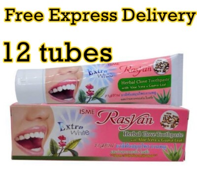 12X 100g Rasyan Toothpaste Whitening Thai Herbal Clove Aloevera Guava Leaf