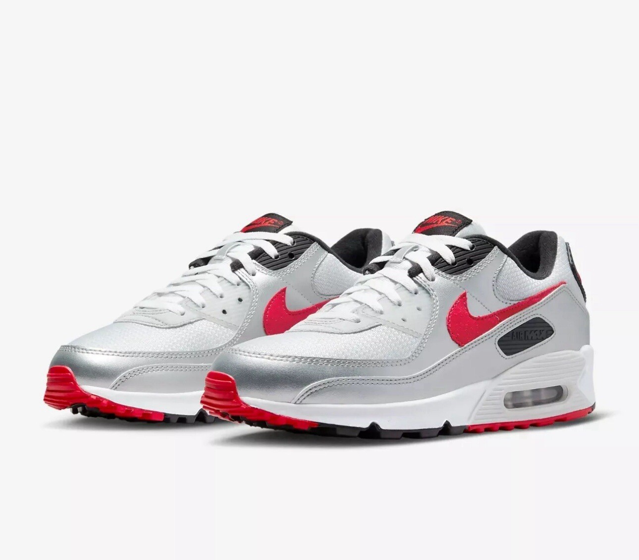 NIKE AIR MAX 90 SNEAKERS SILVER BULLET SIZE 13 DX4233 001 SILVER/RED