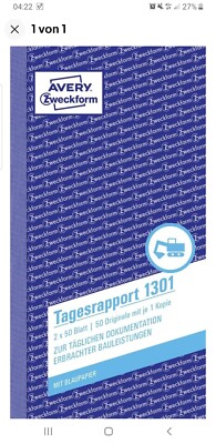 Avery Zweckform Tagesrapport (Baubericht) 1301,2x 50 Blatt A6 mit Blaupapier 