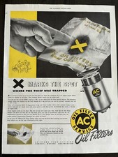 AC OIL FILTER GENERAL MOTORS CORP. SPRRK PLUGS DIVISION VINTAGE PRINT AD 1947