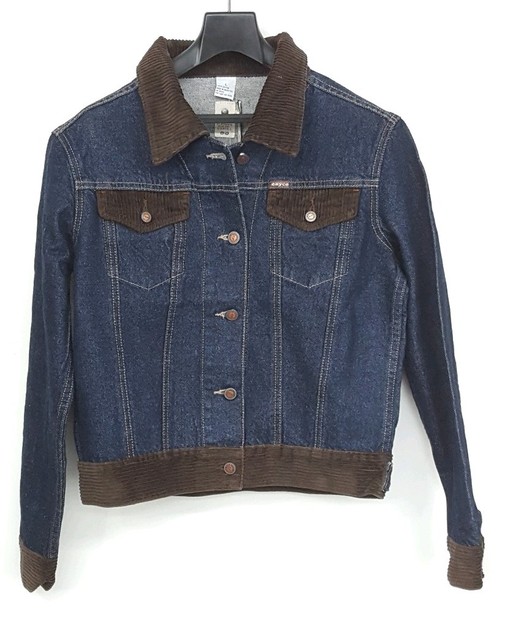 ENYCE Jeans Jacket Women's Corduroy Trim Size Large Denim Jacket Blue