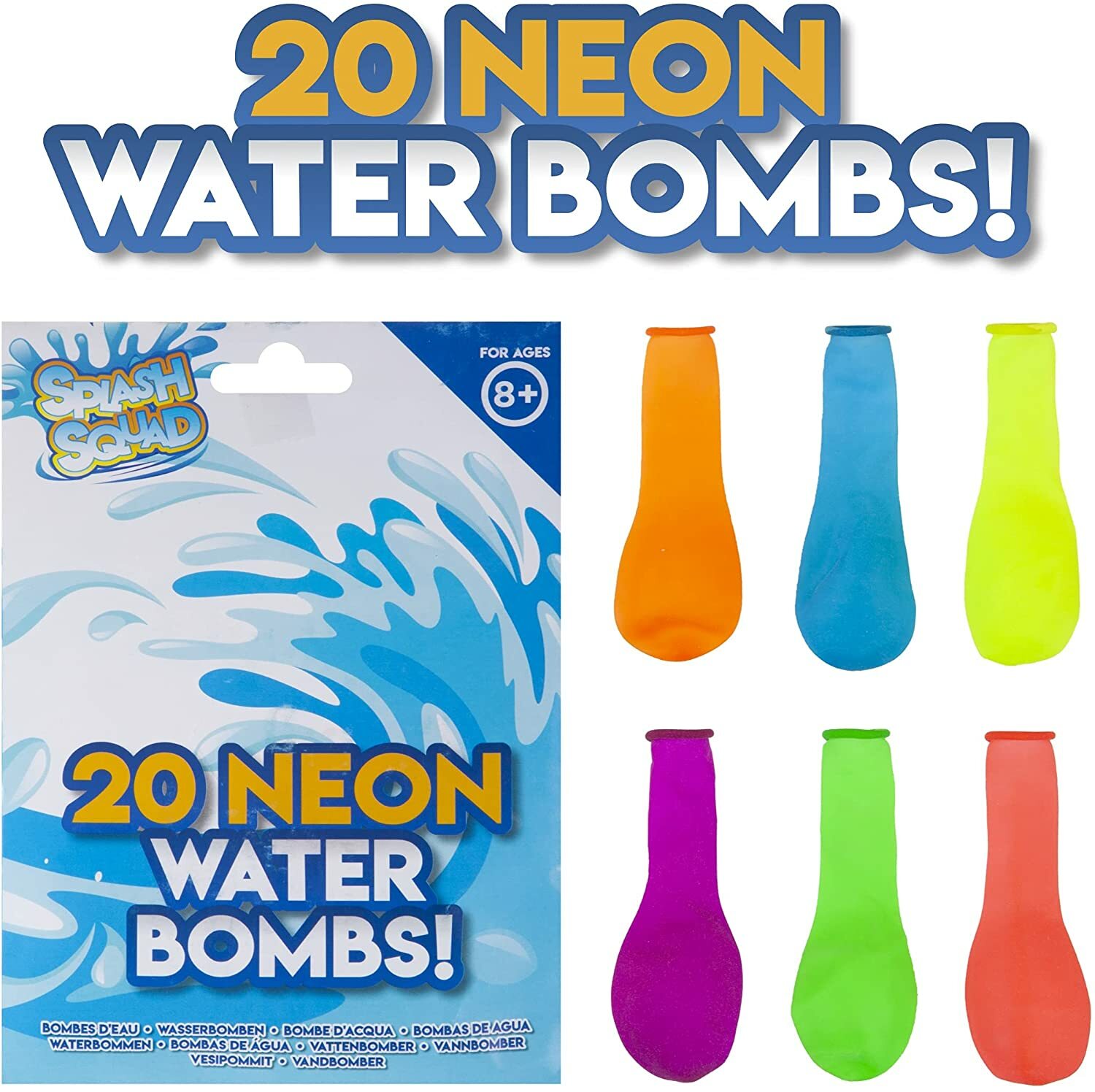 20 NEON WATER BOMBS SPLASH FUN WATER BALLOONS GARDEN PARTY GAMES BRIGHT COLOURS