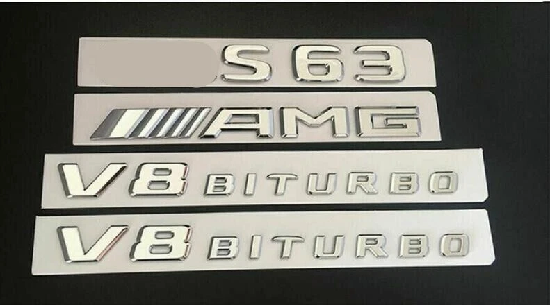 Letras plateadas S63 AMG V8 BITURBO insignias emblemas para Mercedes Benz W222 Foto 2 de 2