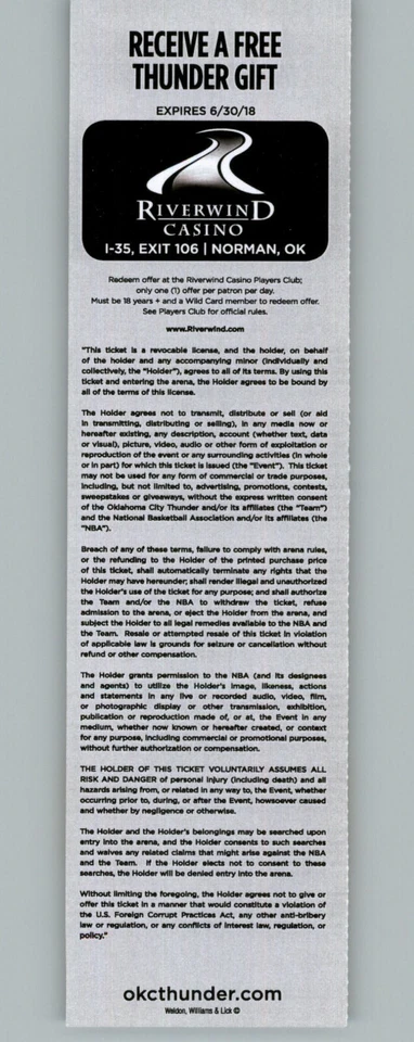 Chicago Bulls vs Oklahoma City Thunder 11/15/2017 Full Ticket  - Image 2 of 2