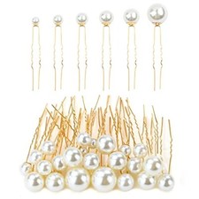 54 Pieces Wedding Gold U-shaped Sparkly Pearl Hair Pins Bridal Bobby Hairpins