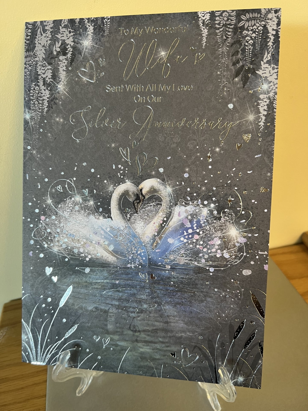 Silver Anniversary Card Wife Large - Female - Foil Finish - Cherry Orchard