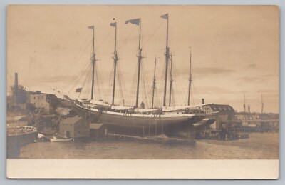 Jennie Flood Pendleton Sisters Schooner Dry Dock Belfast ME RPPC Photo Postcard