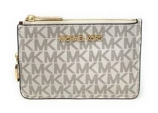 Michael Kors Jet Set Travel Small Leather Top Zip Coin Pouch With ID Vanilla