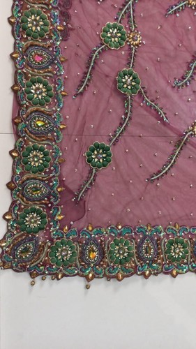 Worn Once, Beautiful Hand Beaded Bridal Red Saree with Blouse, Petticoat-11988 - Picture 15 of 18