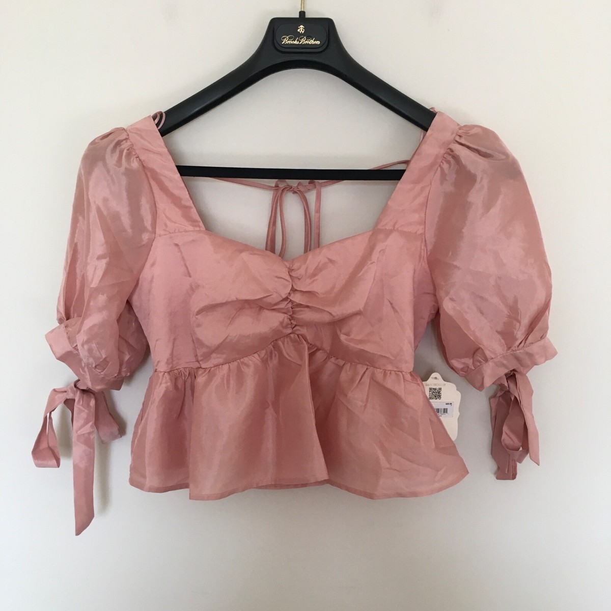NWT Altar'd State Sz S Rose Pink Puff Sleeve Smock Back Crop