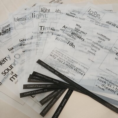 Lot 9 COMPLETEquotes Scrapbook Paper 12x12 B/W Vellum Sayings Phrases Vtg