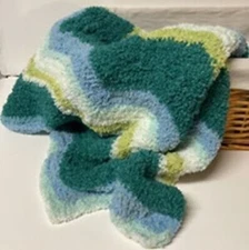 Handmade Baby Lap Blanket 29x39 Blue Green Chevron Afghan Soft Throw
