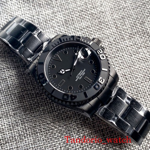 40mm Black PVD Case NH35A PT5000 Lume Automatic Men's Watch Date Ceramic Bezel - Picture 5 of 16