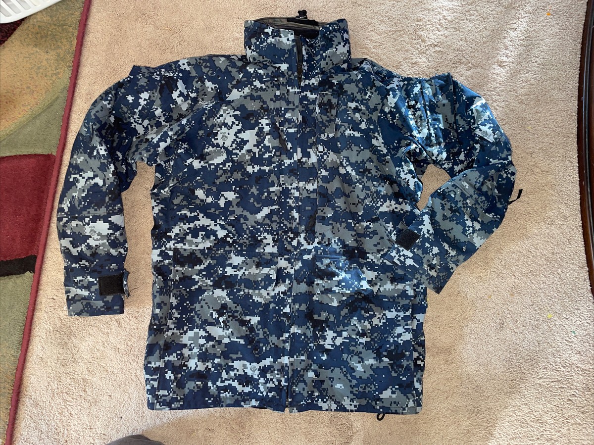 Navy Mens Working Parka Blue Camouflage GoreTex Jacket W Liner Sz S  Reg EUC