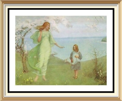 Original alte Lithographie Kunstdruck - Thomas Millie Dow Landschaft VISION OF SPRING