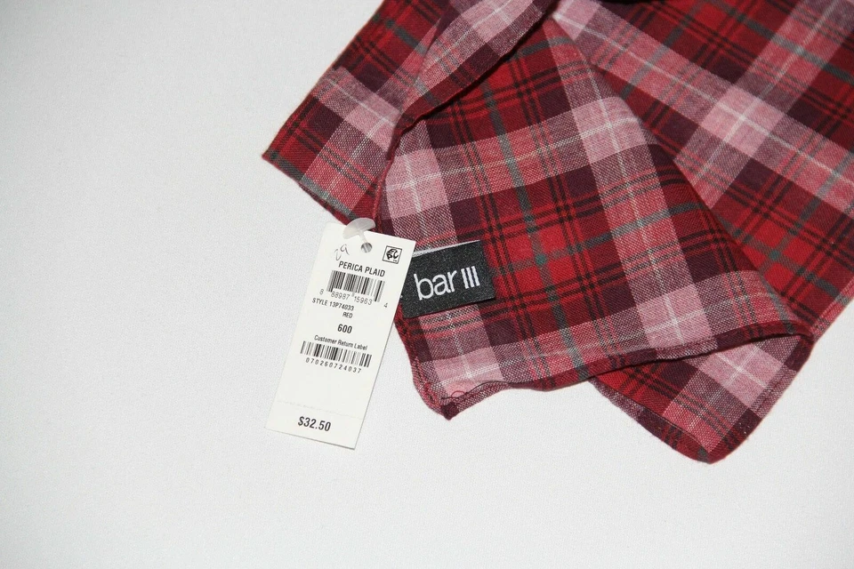 New Bar III Men's Red Green Perica Plaid Pocket Square - Image 2 of 3